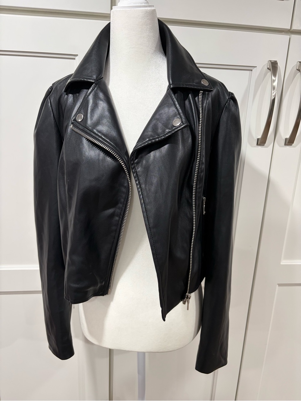 Women’s  Black Faux Leather Asymmetrical Zip Moto Jacket